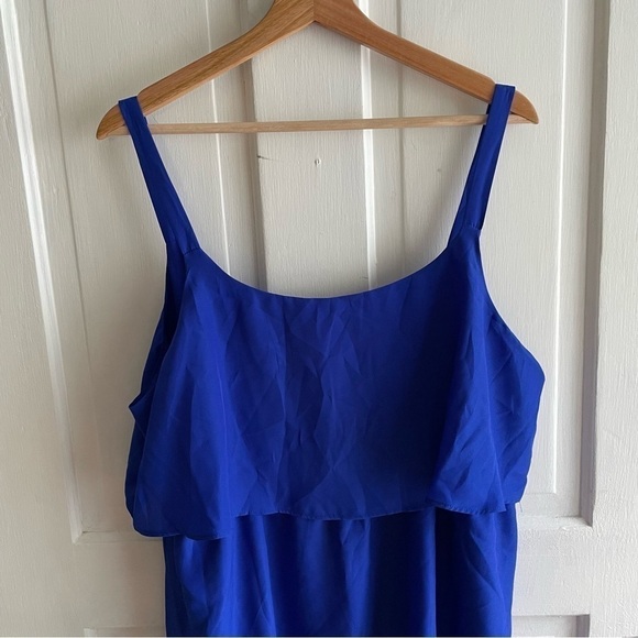 🥒 Eloquii NWT Blue Ruffle Tiered Summer Sleeveless Flowy Mini Dress Plus 16 - Picture 4 of 11